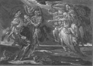 Franz Natorp, Macbeth, Banquo und die Hexen, Aquarell 1858