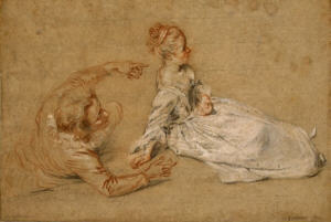 Antoine Watteau, Auf dem Boden sitzendes Paar, ca. 1716